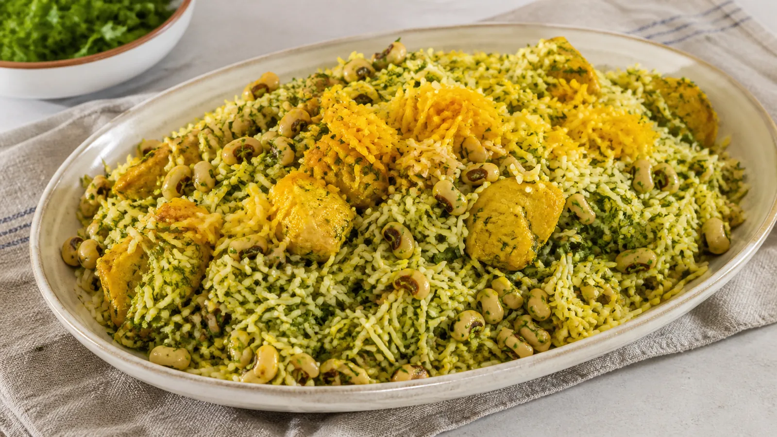 Shushtari saffron rice with chicken dill and black-eyed peas