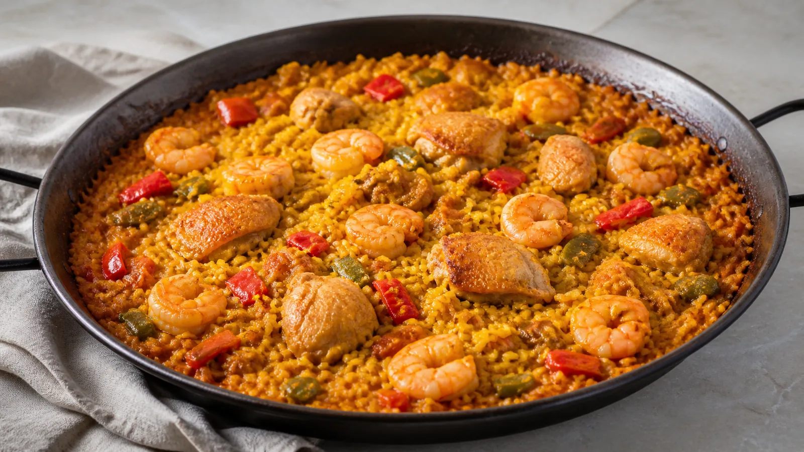 Payla saffron rice with chicken, shrimp and red and green peppers