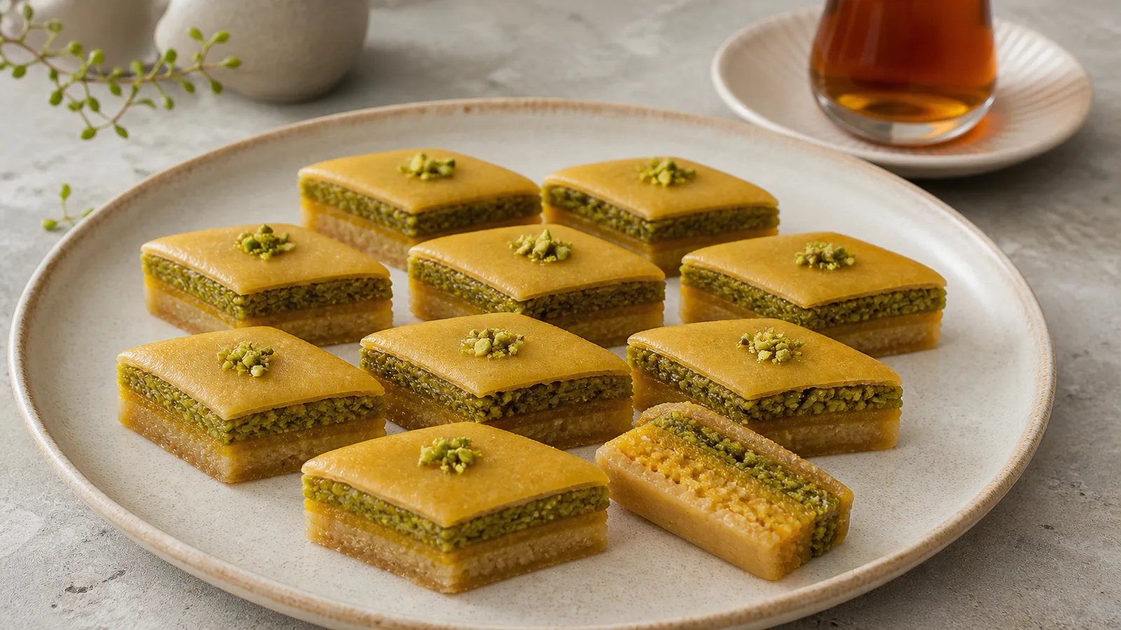 Three-colour Persian baghlava with almond saffron and pistachio layers