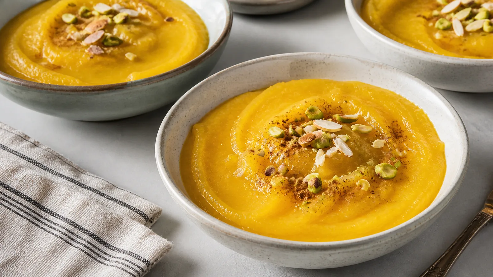 Hamedan saffron egg yolk halva with pistachios almonds and cinnamon