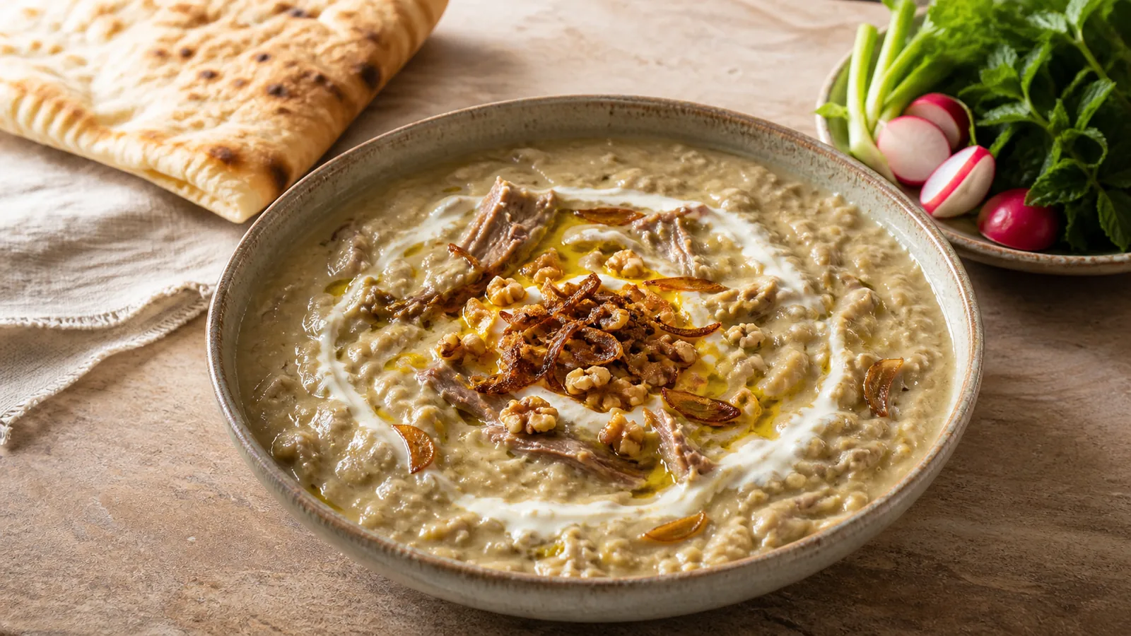 Kerman abgoosht buz qorme with mutton chickpeas kashk and saffron