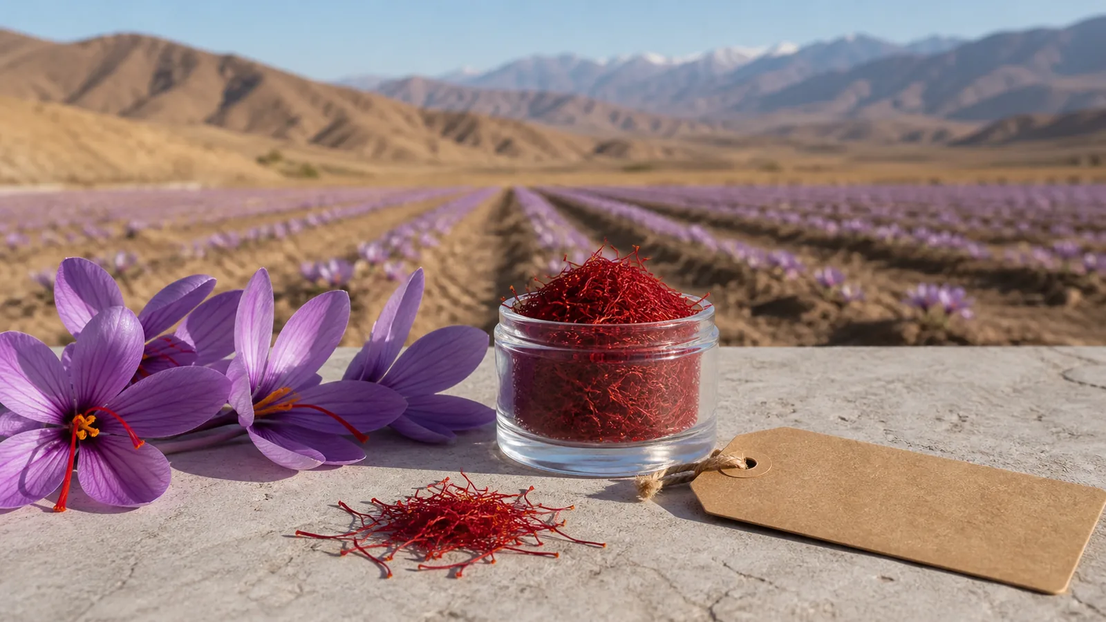 Qaen saffron threads and crocus flowers prepared for origin and quality review