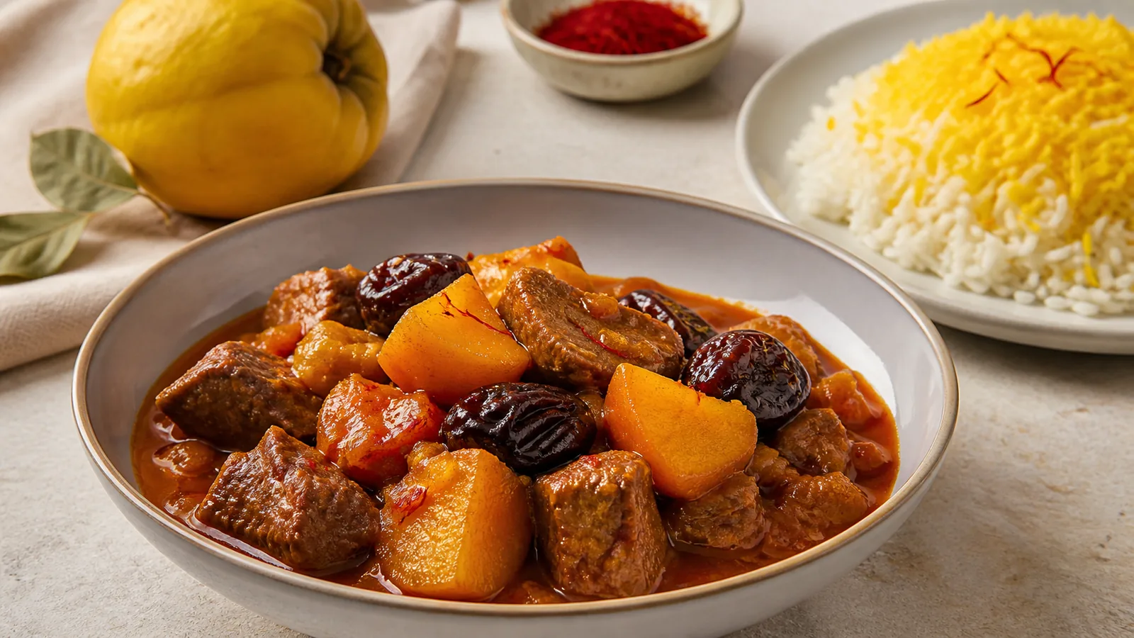 Isfahan quince stew with lamb plums saffron and Persian rice