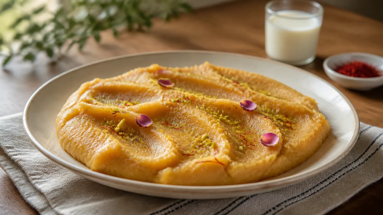 Iranian milk halva with saffron pistachios and rose petals