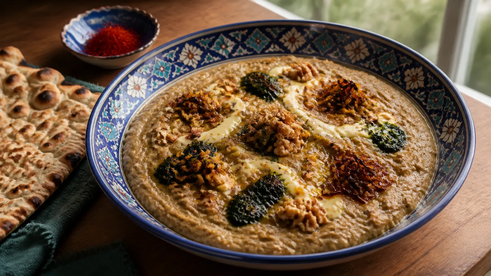 Isfahan eggplant Halim with saffron kashk mint onion garlic and walnuts