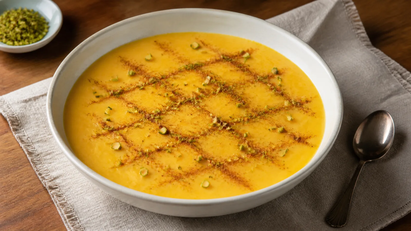 Persian rice flour Kachi dessert with saffron rosewater pistachios and cinnamon