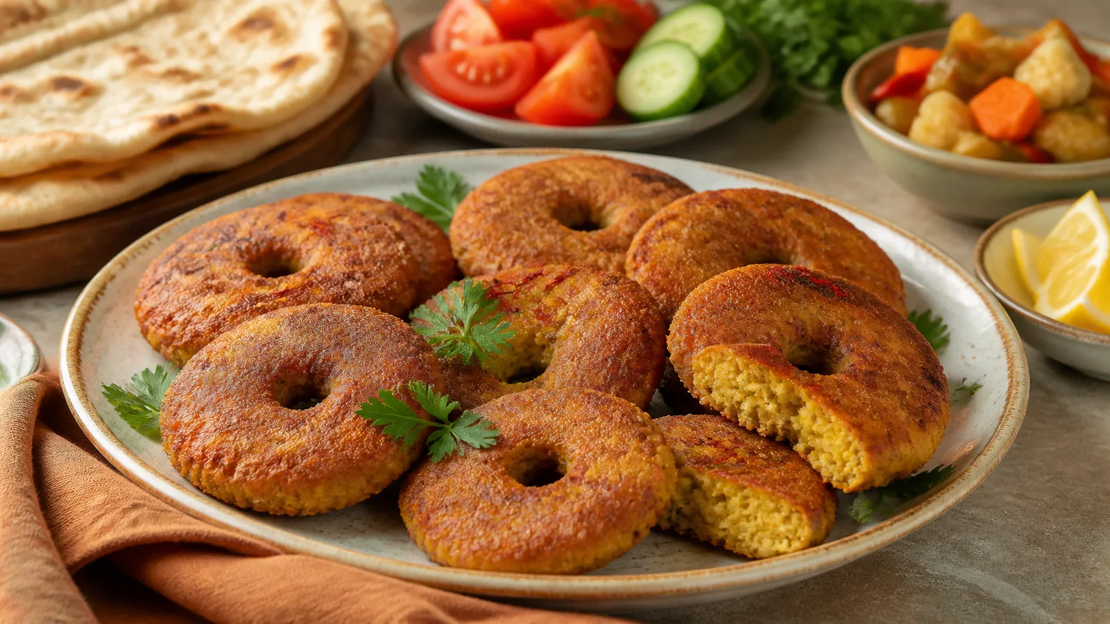 Iranian shami split pea patties with saffron and center holes