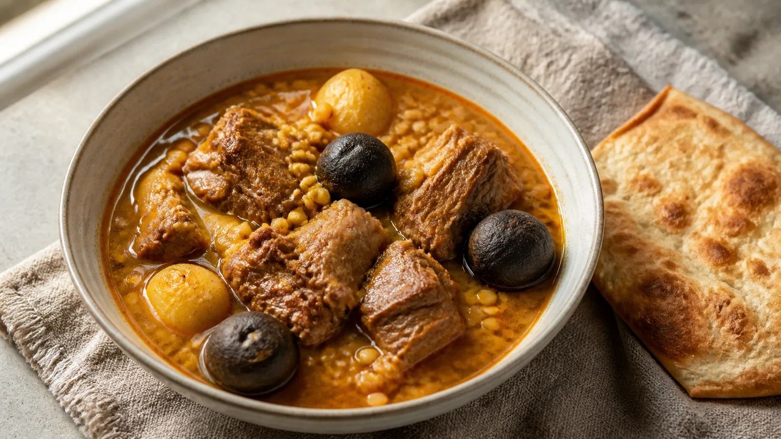 Abgoosht with lamb, split peas, potatoes, Omani limes and saffron