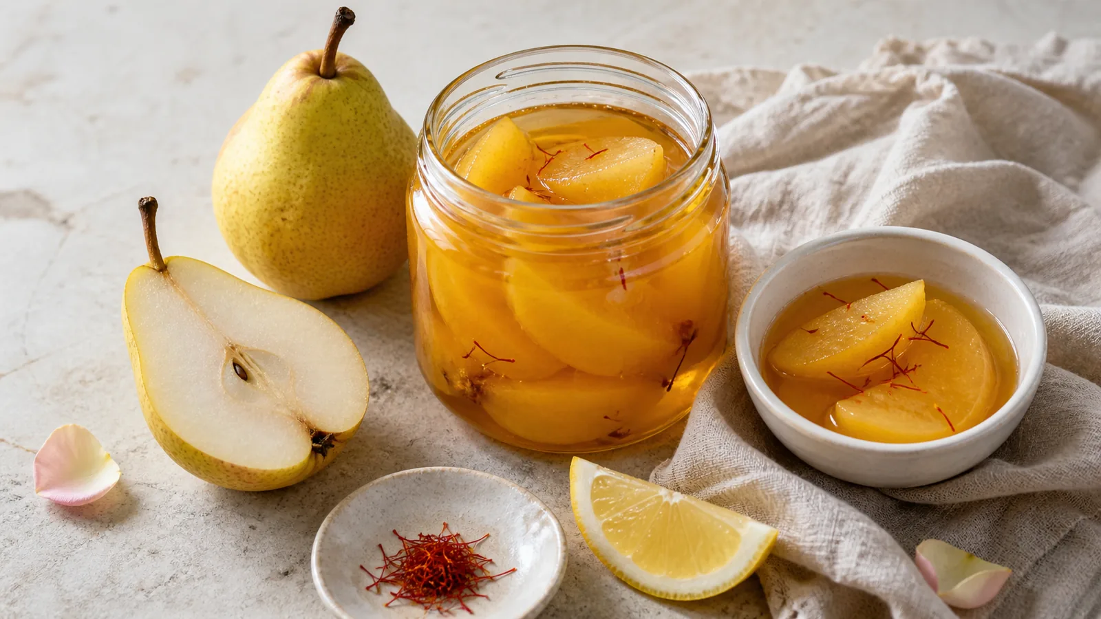 Pear jam with Iranian saffron, rosewater and intact pear pieces