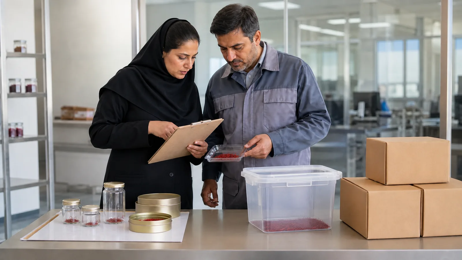 Iranian producer and market specialist comparing domestic and export saffron lots