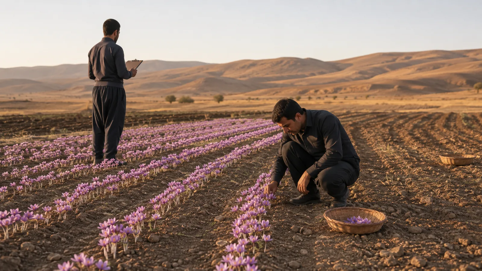 Farmers checking an expanded saffron field in Razan