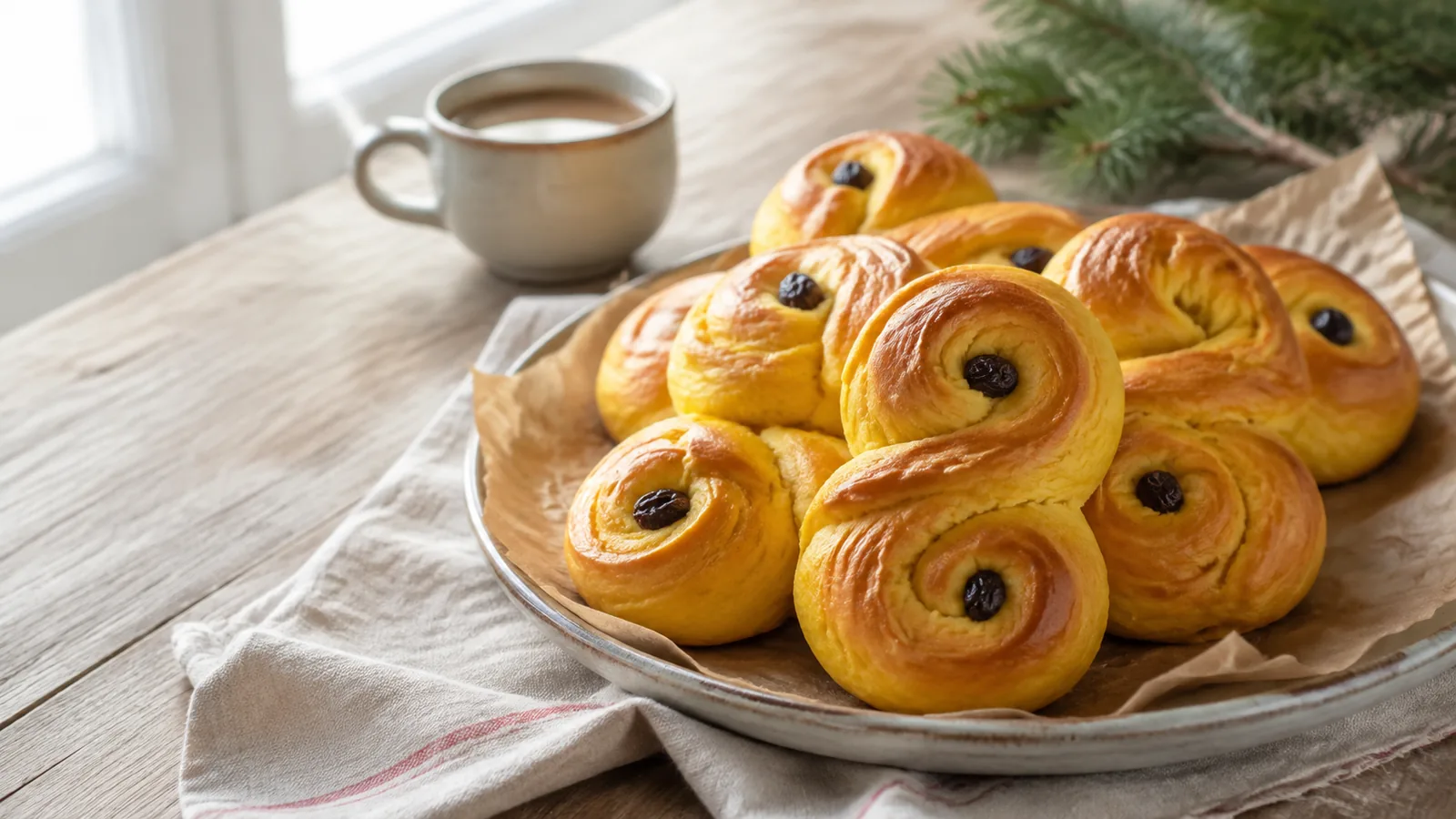 Swedish saffron buns shaped as lussekatter for Christmas