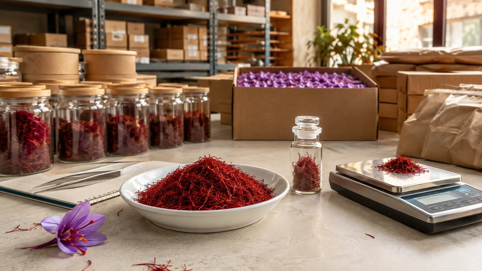 Iranian saffron threads being inspected and packed for export