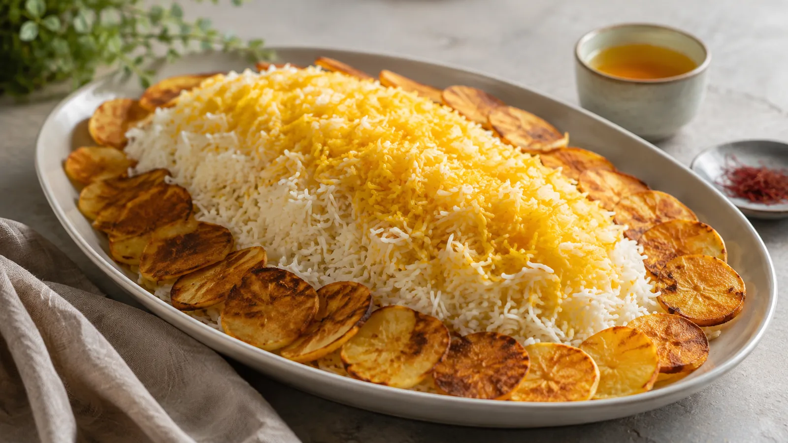Persian saffron rice for four with crisp potato tahdig