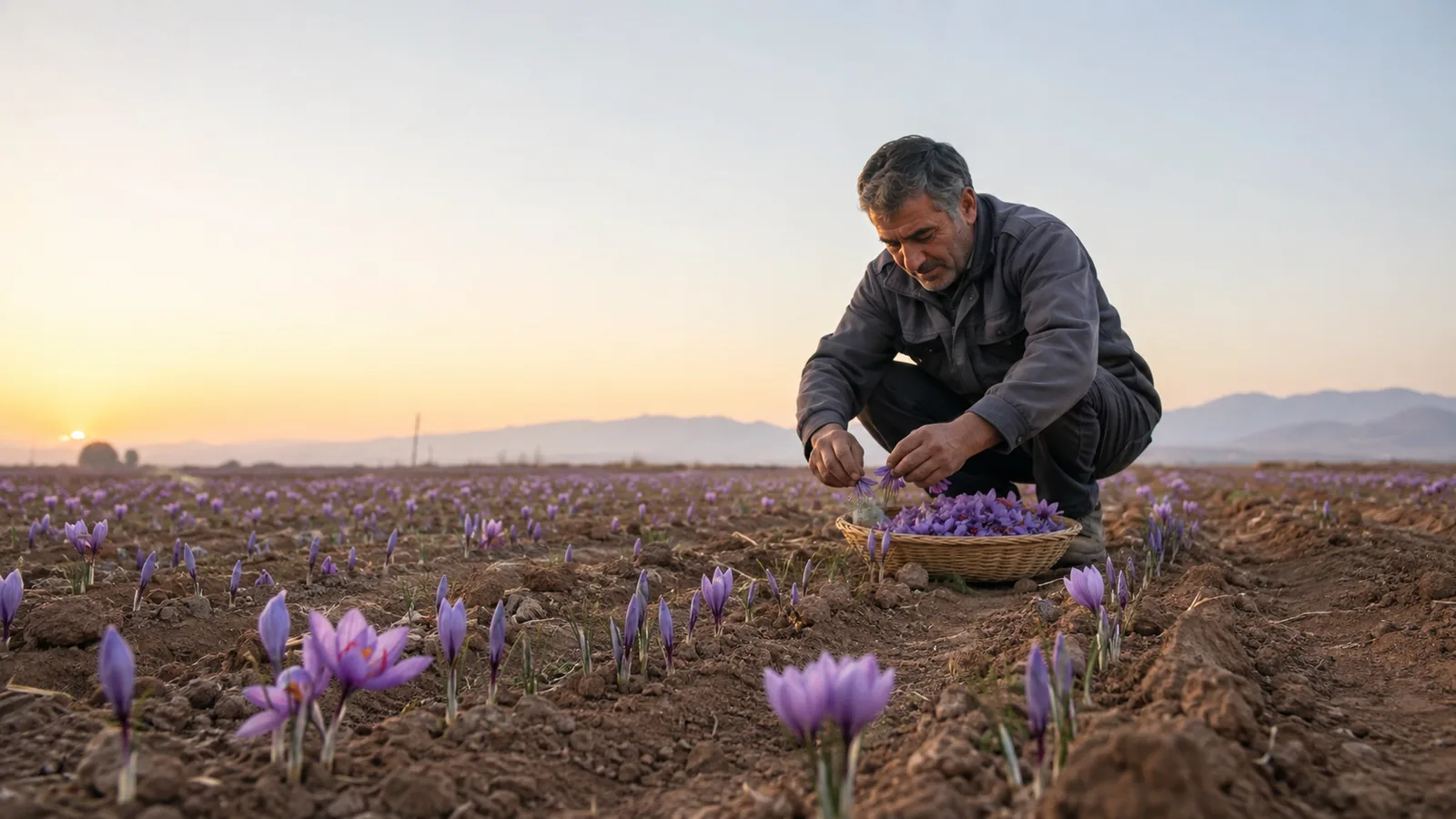 Iranian saffron field during the uncertain 2025 harvest