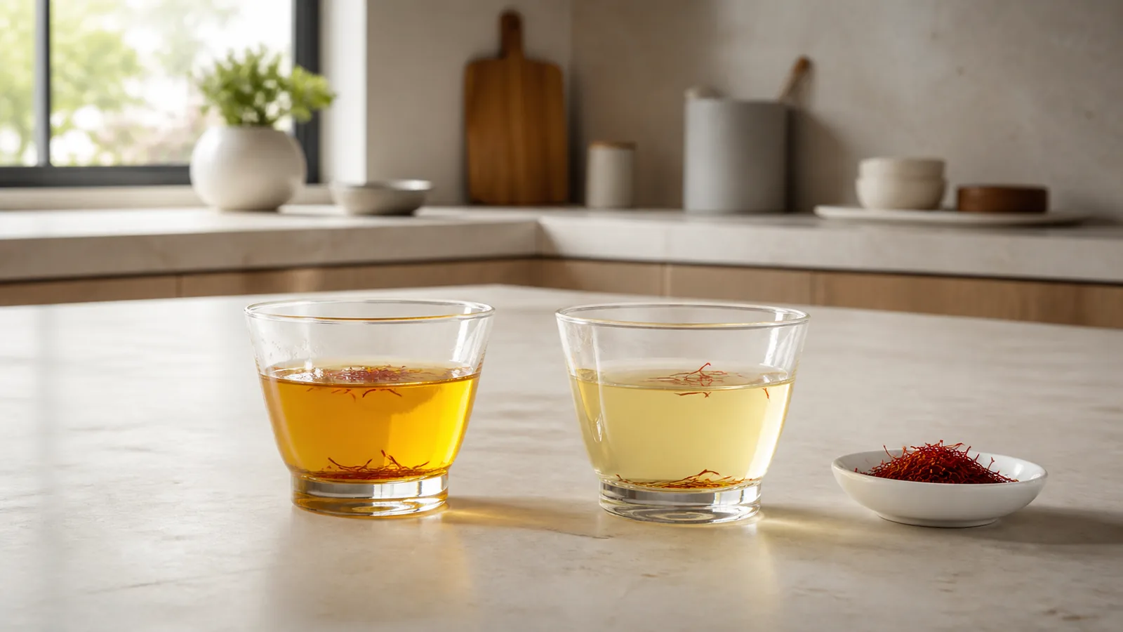 Warm and cold saffron infusions showing different extraction speeds