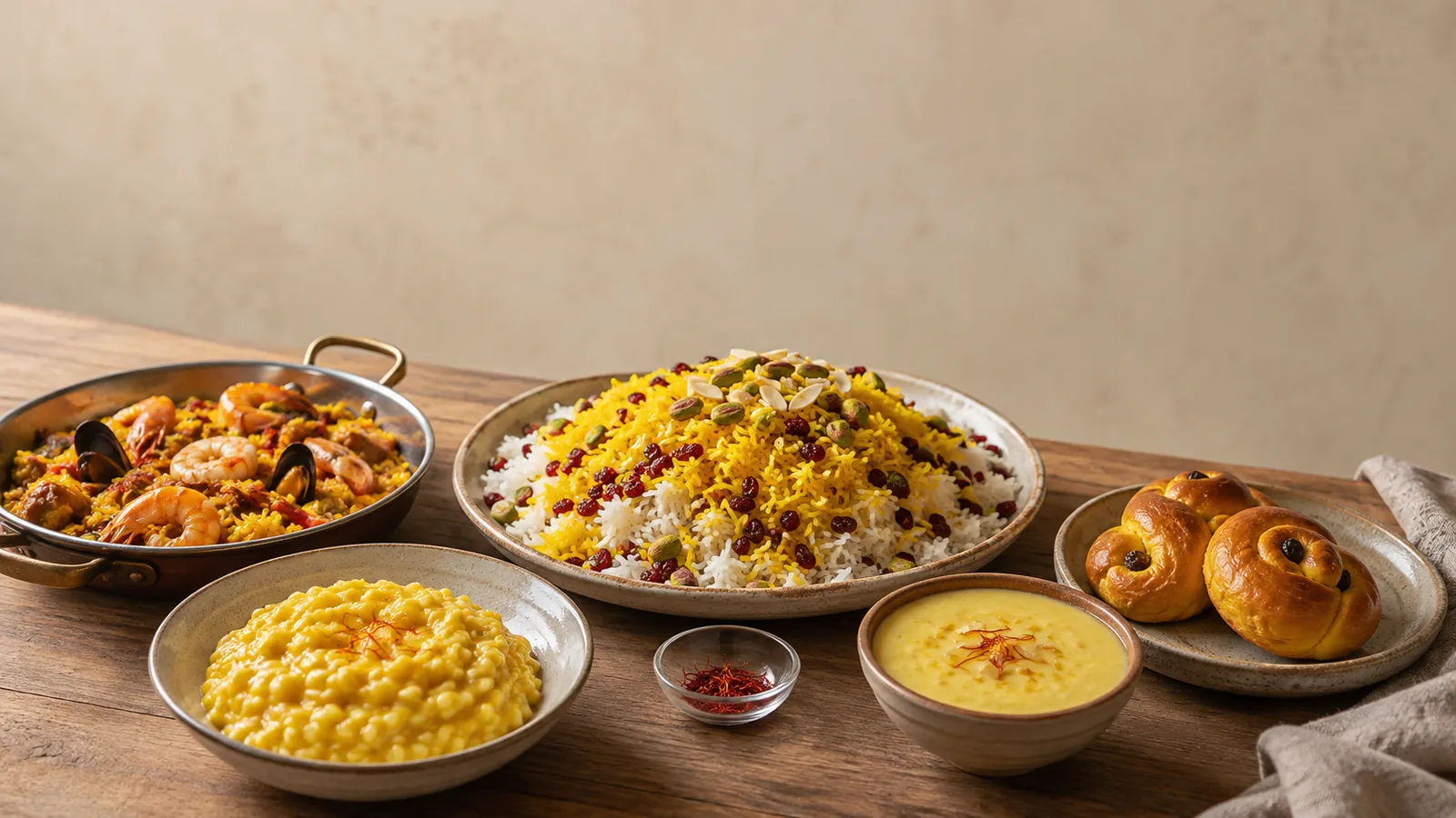 Saffron dishes from several culinary traditions