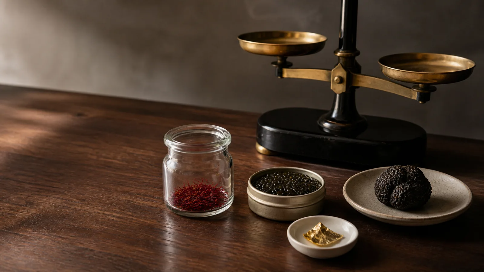Saffron compared with caviar truffle and edible gold