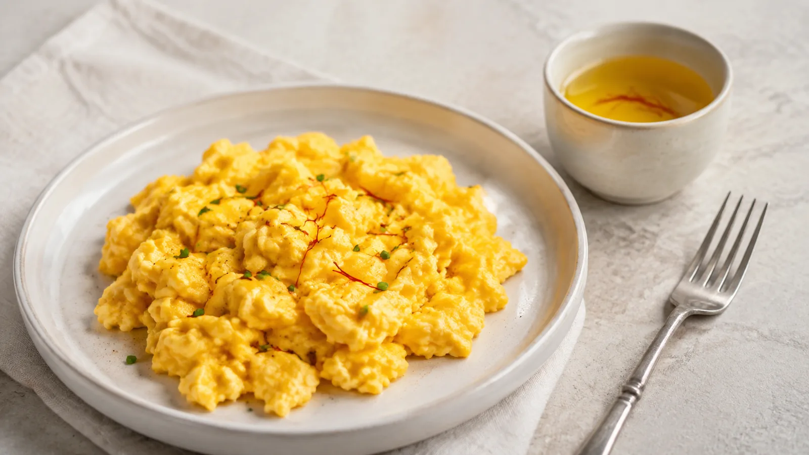 Soft scrambled eggs seasoned with bloomed saffron