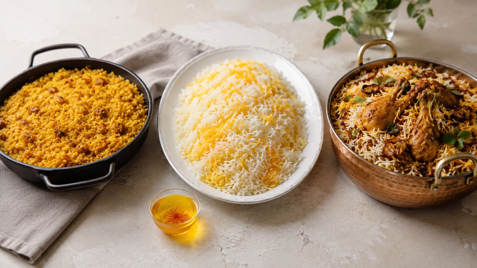 Three saffron rice methods with a small saffron infusion