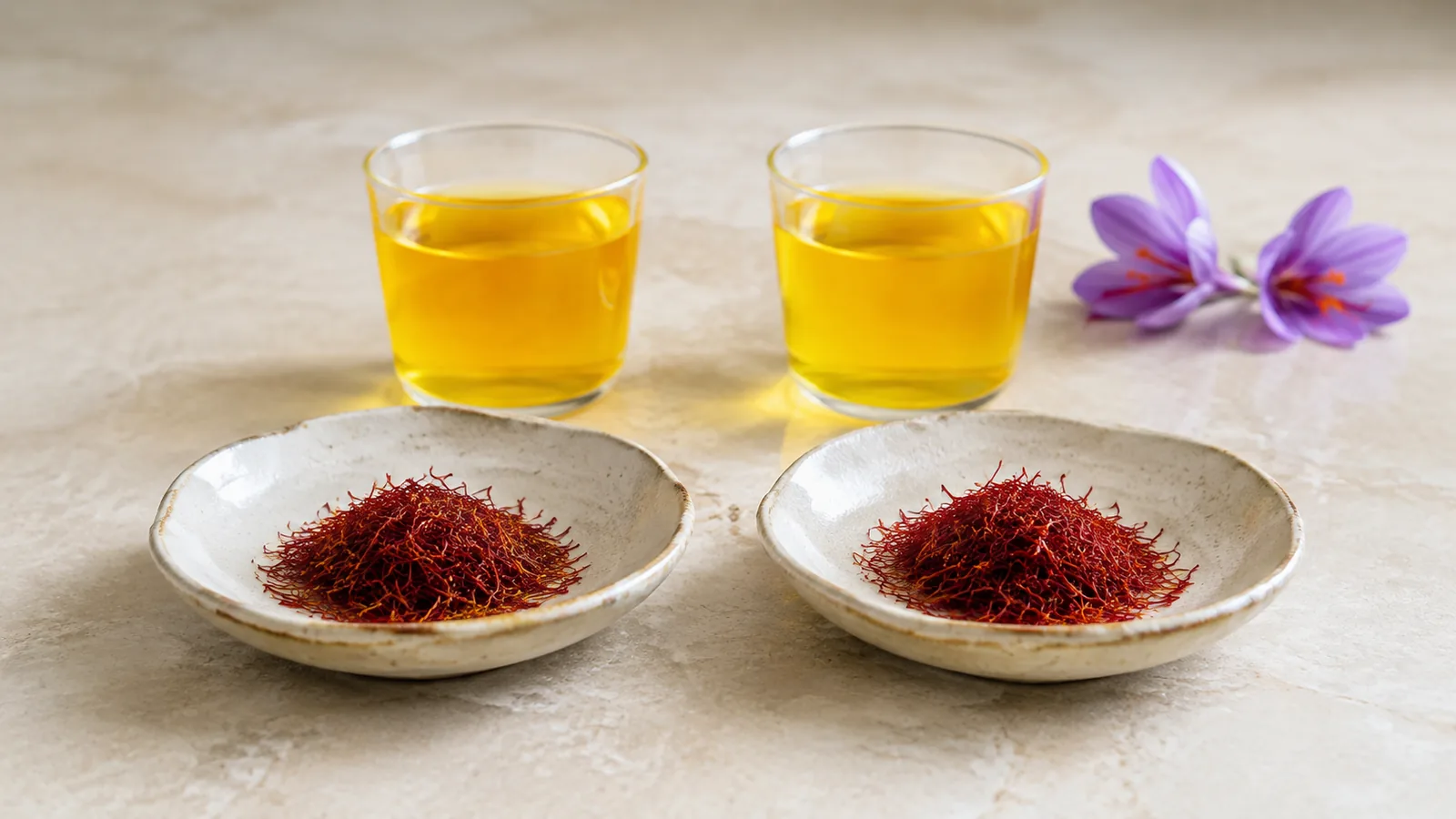 Two equal saffron samples for Spanish and Iranian saffron comparison