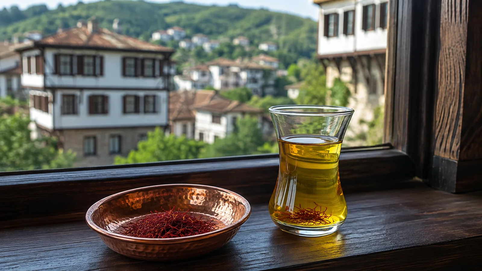 Turkish saffron and a golden infusion overlooking Safranbolu houses