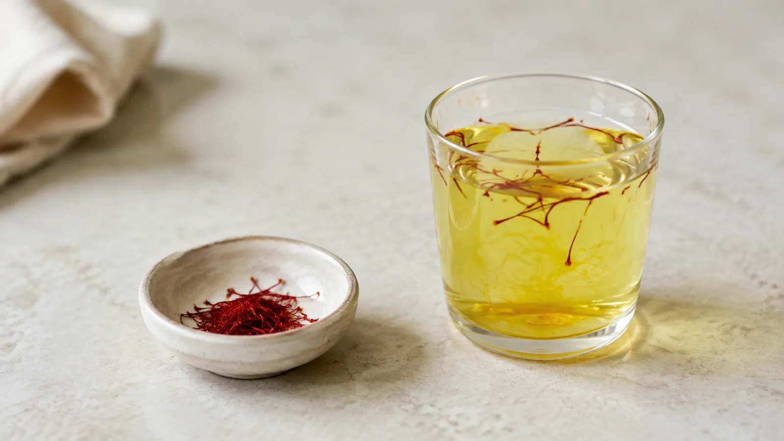 Crimson saffron threads releasing golden-yellow color into water